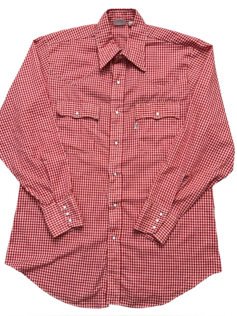Levi's Shirt Mens Size L Long Sleeve Western Pearl Snap Button Check Red VTG 80s